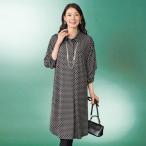 ワンピース 50代 60代 70代 80代 ミセス シニア ファッション 大人 おしゃれ レディース 春夏 服 襟付ストレッチカットソープリントワンピース