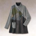 チュニック 大人可愛い おしゃれ 秋冬 ミセス シニア ファッション 40代 50代 60代 70代 80代 異素材切替えチュニック