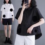 ショッピングレディ 夏 シャツ ブラウス レディース 夏 ドット柄  半袖 折襟  ボタン留め コットン 綿  ボディラインも拾わない こなれ感のあるレディライクな印象 おすすめ