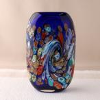 食洗機対応 手づくり ガラス花瓶 瑠璃紋様 ブルー QD-184 花器 おしゃれ 新生活 リビング 寝室 玄関 書斎 窓辺 食卓