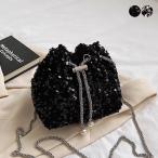 ショッピングスパンコール ショルダーバッグ レディース ミニ スパンコール 巾着 斜めがけ 大人 肩掛け 鞄 カバン マチ付き ミニバッグ 小さめ ショルダー 黒