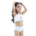 キッズ 水着 女の子 ビキニ スイムキャップ 3点セット UPF50+ 水泳帽 セパレート 上下 スカラップ フレア 子供 キュート
