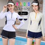  Kids купальный костюм девочка раздельный 2 позиций комплект 140 150 160 165 170 Rush Guard tops длинный рукав body type покрытие ученик начальной школы старшие классы ученик неполной средней школы ученик старшей школы чёрный 