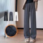 裏起毛 パンツ ワイド レディース きれいめ ボトムス 暖かい ロングパンツ ワイドパンツ ニット柄風 ケーブル編み風 中厚手 黒 白 秋 冬