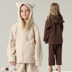 キッズ パジャマ 長袖 女の子 猫耳 上下セット 2点セット もこもこ 防寒 ルームウェア トップス ボトムス フード パーカー 前開き 白