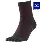 ミズノ公式 発熱素材 ブレスサーモ コーデュラソックスクルー丈5本指 メンズ ブラック×レッド