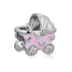 チャーム ブレスレット バングル用 LovelyJewelry ラブリージュエリー  Love Heart Pink Baby CZ Crystal Carriage Bead Charms For Mom Sale Cheap Jewelry Fit