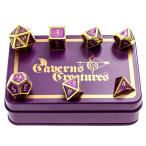 多面体ダイスセット ウォーゲーム TRPG DND に Caverns &amp; Creatures Pimp Dice: Purple Metal RPG Dice with Gold Numbers in Stylish Tin Display Case