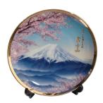 ショッピング和風 和風絵皿 飾り絵皿 富士山（桜） 皿立て付 Ｍサイズ 箱入り