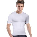 加圧シャツ メンズ 加圧インナー コンプレッションウェア 加圧式Tシャツ 半袖 スポーツウェア (ホワイト, L)