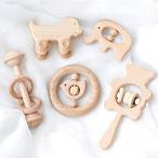 Baby Firstlook 木製 ラトル ガラガラ 赤ちゃんのおもちゃ 5個セット カミカミ 玩具 天然木 ベビー ギフト 出産祝い 新生