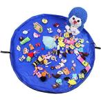 おもちゃ収納バッグ 子どもプレイマット 大容量 ブルー 直径150cm 折り畳み式のベビー玩具収納袋 お片付け簡単 収納用品 ブルー
