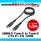 Type-C 充電 ケーブル 充電 通信 タイプC TH279CC10K 2861 やわらかケーブル PD 100W USB2.0 データ 1m 過熱防止 認証品 多摩電子