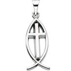 Sterling Silver Fish Pendant Necklace with Cross (19x9mm) 並行輸入品