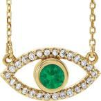 14k Yellow Gold Emerald and White Sapphire Evil Eye Necklace, 18" 並行輸入品