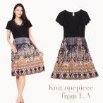 ワンピース レディース インポート ロング カシュクール 40代 きれいめ 夏 ニット カジュアル セミフォーマル 春夏 切り替え 半袖 通勤 膝丈 30代 LA 50代 花柄