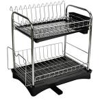 食器 水切りかご 水切りラック 2段水切りかご 食器かご バスケット ステンレス製 錆びない キッチン用品 回転式排水ノズル付 まな板受け付