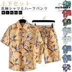 アロハシャツ 短パン セットアップ メンズ 半袖シャツ 夏服 ショートパンツ 上下セット 花柄 大きいサイズ 総柄 カジュアル ハワイ風 ビーチウェア