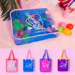 Yahoo! Yahoo!ショッピング(ヤフー ショッピング)（bentoy） プールバッグ ラミネートバッグビニール ラミネート 防水 ハート リボン キーホルダー 付 プールや海のお供に！ （ ブルー×ピンクエッジ ）