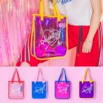 Yahoo! Yahoo!ショッピング(ヤフー ショッピング)（bentoy） プールバッグ ラミネートバッグビニール ラミネート 防水 ハート リボン キーホルダー 付 プールや海のお供に！ （ パープル×イエローエッジ ）
