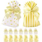  упаковка Gold золотой цвет полька-дот | высота 20× ширина 14× глубина 6cm | точка 8 листов + полоса 8 листов + лента комплект 