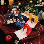 クリスマスカード+ 封筒 + シール 6種 アソートセット 動物 アニマル ポップアップ 3D 飛び出す スノーマン サンタさん うさぎ 赤 黄 青