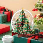 moin moinクリスマス カード スノードーム ( ミニ メッセージカード+封筒 付属 ) ツリー グリーン ゴールド 美麗 箔押し キラキラ 立体 3D