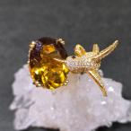 レモンスモーキークォーツ小鳥リング...