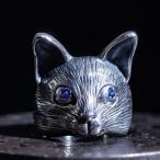 猫リングレディースシルバー925指輪9月誕生石ブルーサファイア天然石立体キ...