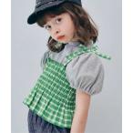 先染めチェックのシャーリングビスチェ＆トップスセット リンク セットアップ可　p.premier P207066