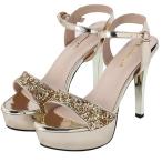 ハイヒール レディース ピンヒール オープントゥ サンダル パンプス キャバヒール アンクルストラップ キラキラ (ゴールド, 24.5cm(39))
