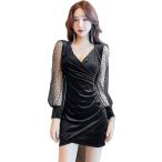 kisos(KISSOS) One-piece женский .. чувство мини длина V шея длинный рукав party . называется kyaba платье sexy модный 