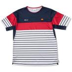 (エレッセ)ellesse テニスウェア TEAMクルー半袖シャツ ETS07001 [メンズ] ETS07001 NB ネイビー×ホワイトボーダー 130