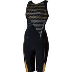 ellesse(エレッセ) レディース 競泳用 ワンピース水着 ドットストライプウルトラストレッチオールインワン ES48110 ブラック×ゴールド(KD) O