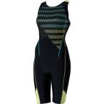 ellesse(エレッセ) レディース 競泳用 ワンピース水着 ドットストライプウルトラストレッチオールインワン ES48110 ブラック×ライム(KL) L