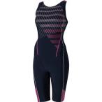ellesse(エレッセ) レディース 競泳用 ワンピース水着 ドットストライプウルトラストレッチオールインワン ES48110 ネイビー×ワイン(NI) O
