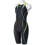 Speedo(スピード) レディース 競泳水着 スパッツスーツ FLEX Cube  セミオープンバックニースキン SD46H04 ワイルドライム×アクアブルー(LB) S