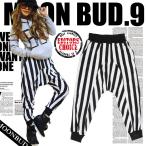 ポケット付きストライプ柄サルエルパ...