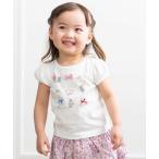 子供服 女の子 Tシャツ 半袖 普段着　ベビー 綿100％ アクセサリー 小物 プリント リボン パフスリーブ ピンク オフホワイト むーのんのん moononnon