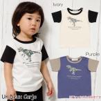 アウトレットセール 80cm限定 子供服 男の子 Tシャツ 半袖 ベビーサイズ 通園着 綿100％迷彩柄恐竜 アイボリー パープル 80cm 90cm アンドゥーカージョ