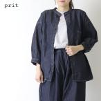 プリット prit 6ozデニム7分袖スタンドカラーシャツ P81615 日本製 無地 ワイド レディース 2026春夏