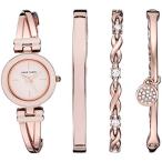 Anne Klein レディース バングルウォッチ プレミアムクリスタルアクセント ブレスレットセット, ローズゴールド/ピンク。,