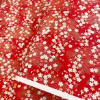 友禅和紙 華やか 金の波に桜ちらし 緋赤 大判 約63ｘ93cm 千代紙