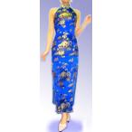  платье в китайском стиле / Bear задний длинный .. рисунок синий цвет 