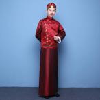 ショッピング古 中国清朝服 古装古代地主服 長袍（チャンパオ） サテン地 酒紅色