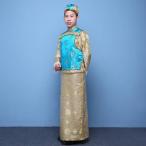 ショッピング古 中国清朝服 古装古代地主服 長袍（チャンパオ） サテン地 天藍色