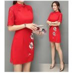  midi длина коричневый ina способ One-piece китайский способ One-piece красный цвет 