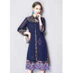  новый продукт . лен материалы long длина платье в китайском стиле способ maxi One-piece темно-синий цвет 