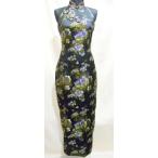  платье в китайском стиле / Bear задний длинный .. рисунок чёрный ( фиолетовый цветок )