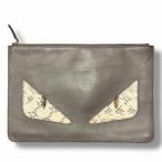 FENDI モンスターレザークラッチバッグ フェンディ グレー F （5559M）